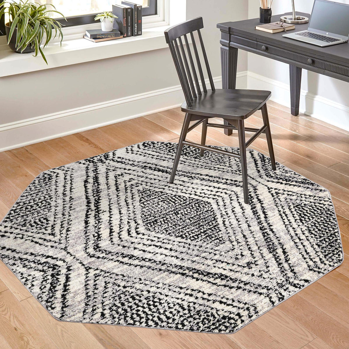 Marrakech Mosaic Collection Area Rug -  Medina Octagon Black and White  lifestyle 58