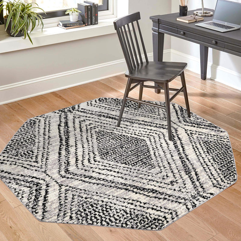 Marrakech Mosaic Collection Area Rug -  Medina Octagon Black and White  lifestyle 58