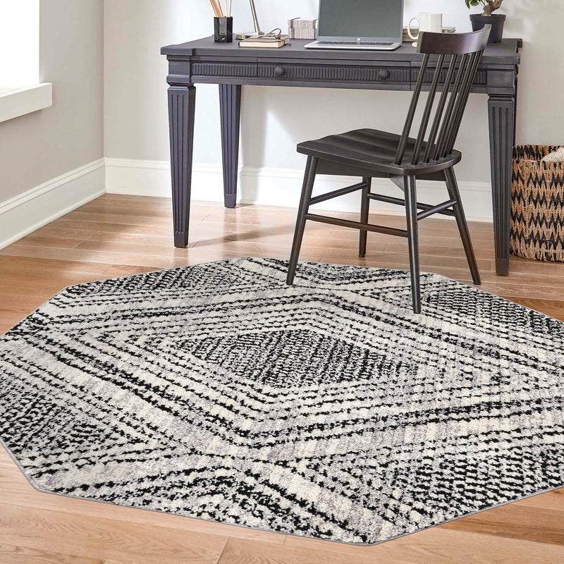 Marrakech Mosaic Collection Area Rug -  Medina Octagon Black and White  lifestyle 60