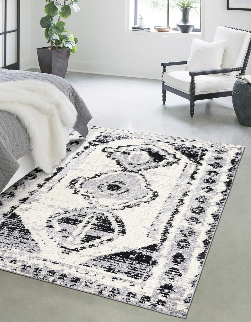 Marrakech Mosaic Collection Area Rug -  Rabat Rectangle Black and White  lifestyle 5