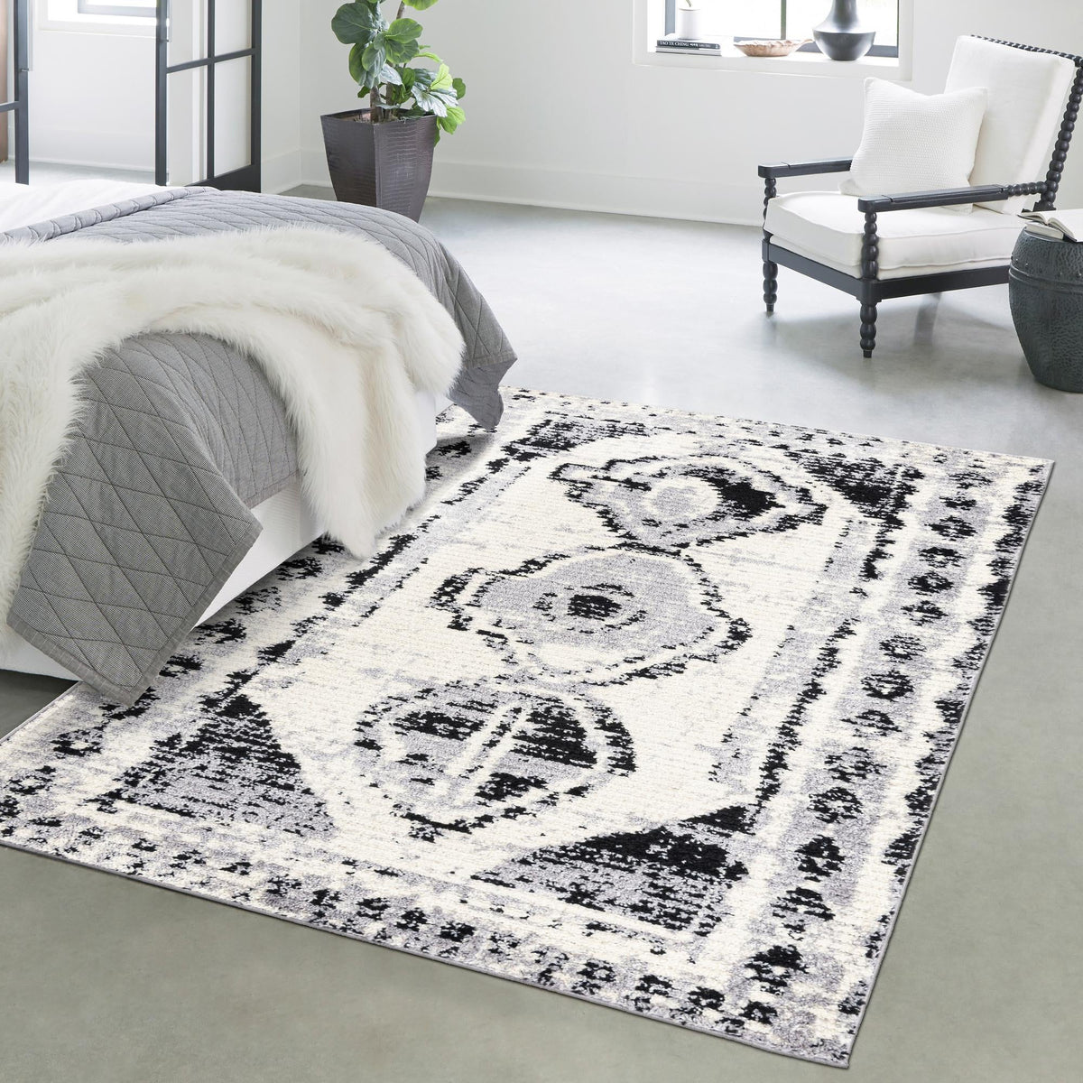 Marrakech Mosaic Collection Area Rug -  Rabat Rectangle Black and White  lifestyle 41