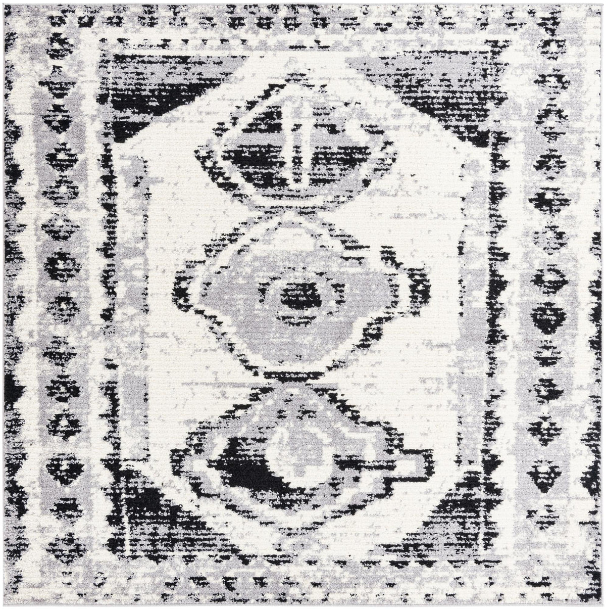 Marrakech Mosaic Collection Area Rug -  Rabat Square Black and White  lifestyle 42
