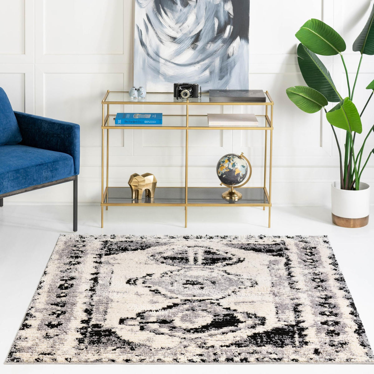 Marrakech Mosaic Collection Area Rug -  Rabat Square Black and White  lifestyle 73