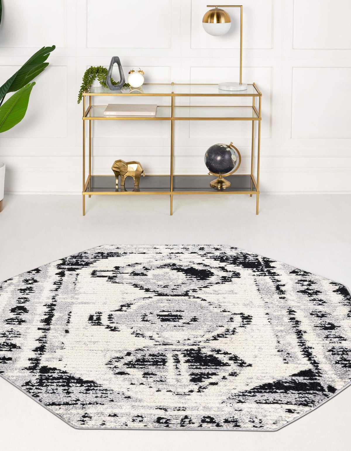 Marrakech Mosaic Collection Area Rug -  Rabat Octagon Black and White  lifestyle 51