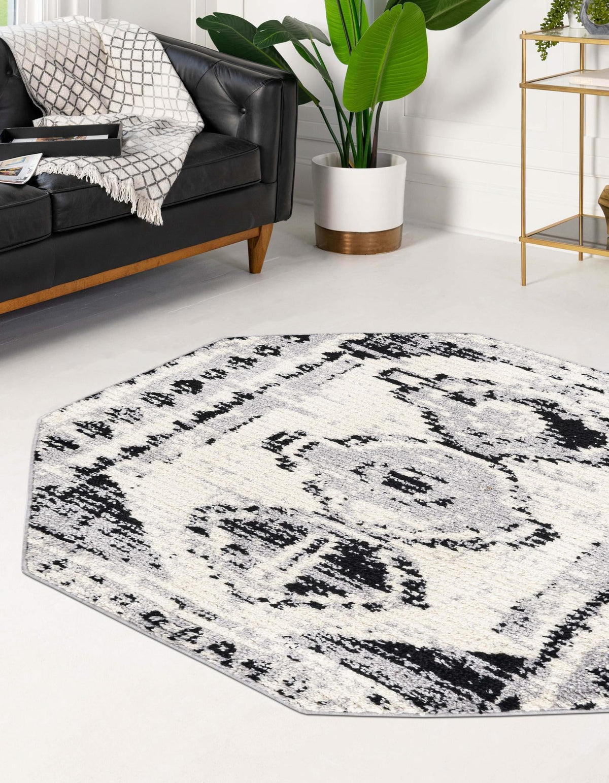 Marrakech Mosaic Collection Area Rug -  Rabat Octagon Black and White  lifestyle 55