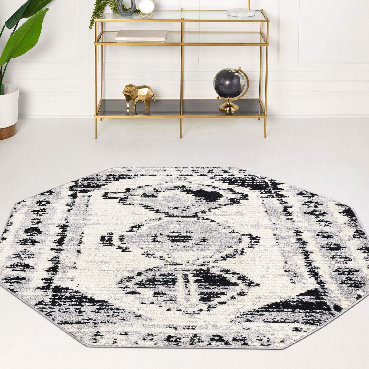 Marrakech Mosaic Collection Area Rug -  Rabat Octagon Black and White  lifestyle 98