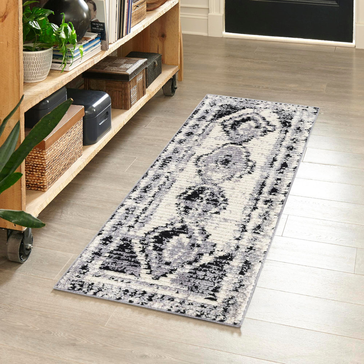 Marrakech Mosaic Collection Area Rug -  Rabat Runner Black and White  lifestyle 74
