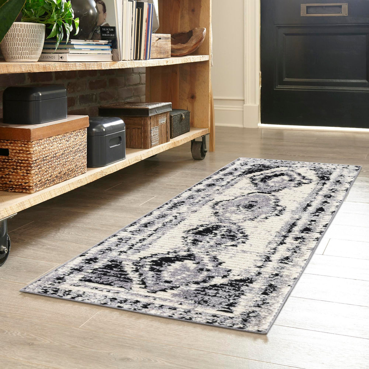 Marrakech Mosaic Collection Area Rug -  Rabat Runner Black and White  lifestyle 81