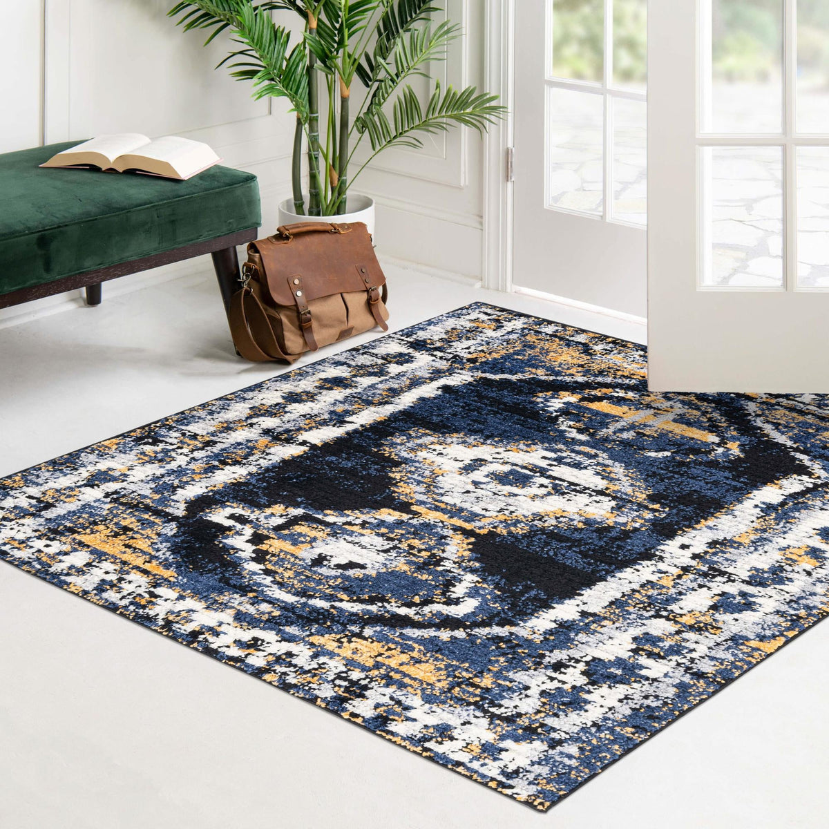 Marrakech Mosaic Collection Area Rug -  Rabat Square Blue  lifestyle 101