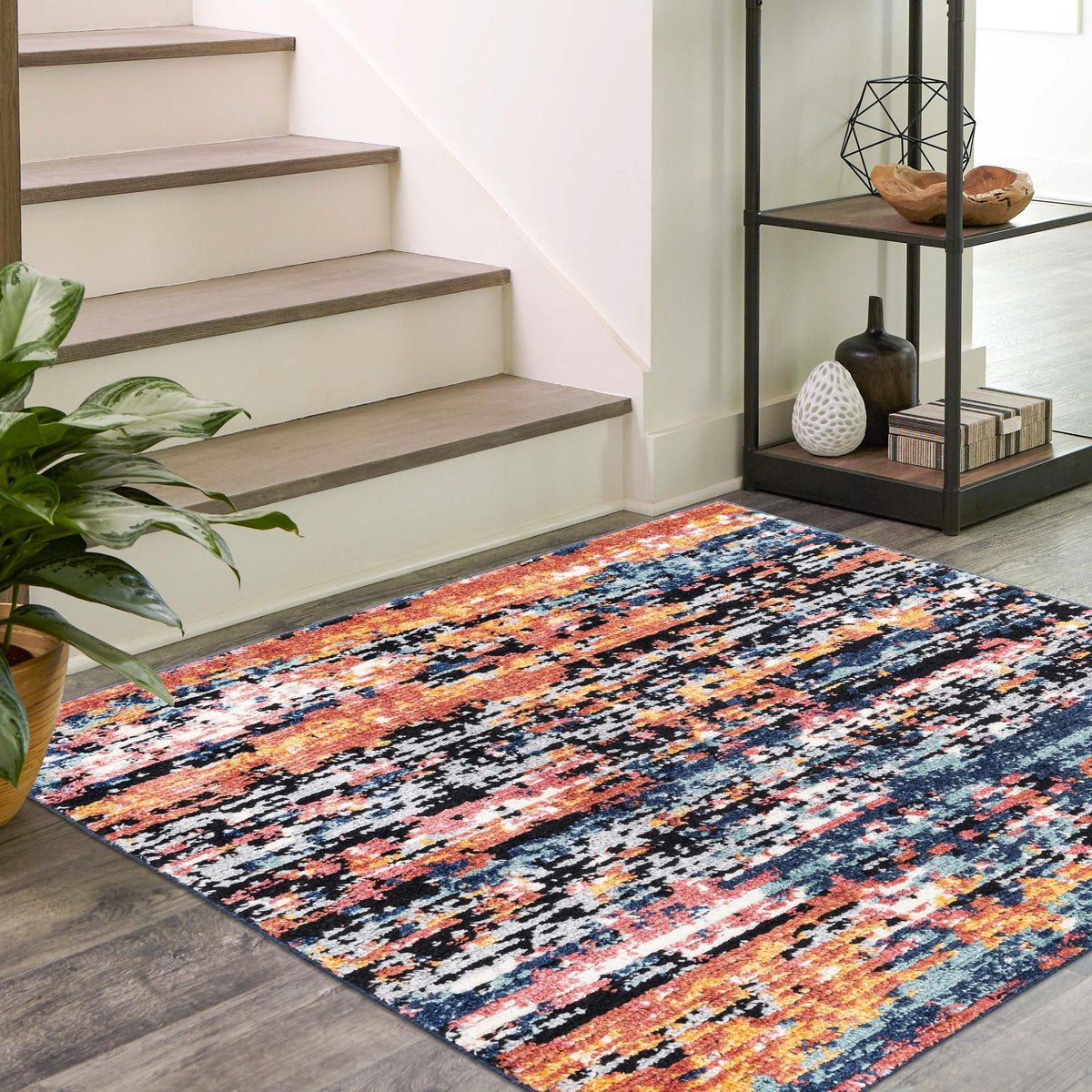 Marrakech Mosaic Collection Area Rug -  Berber Square Multi  lifestyle 57