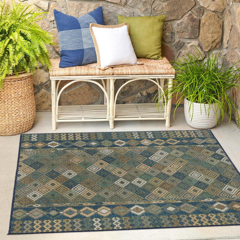 Coastal Terrace Collection Area Rug -  Pelican Square Navy Blue  lifestyle 66