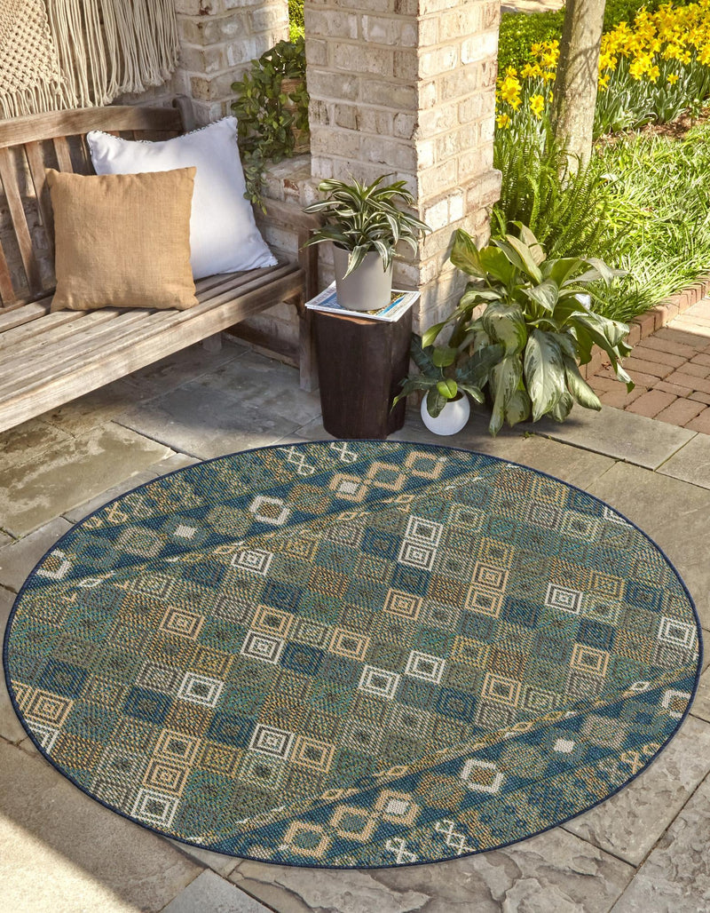Coastal Terrace Collection Area Rug -  Pelican Round Navy Blue  lifestyle 19