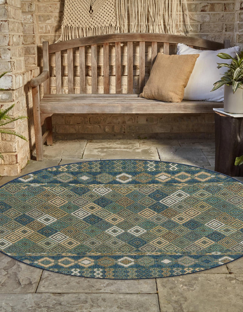 Coastal Terrace Collection Area Rug -  Pelican Round Navy Blue  lifestyle 23