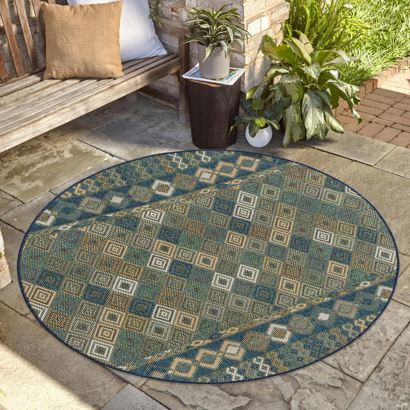 Coastal Terrace Collection Area Rug -  Pelican Round Navy Blue  lifestyle 67