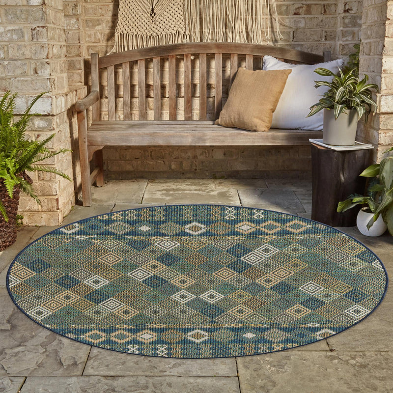 Coastal Terrace Collection Area Rug -  Pelican Round Navy Blue  lifestyle 71