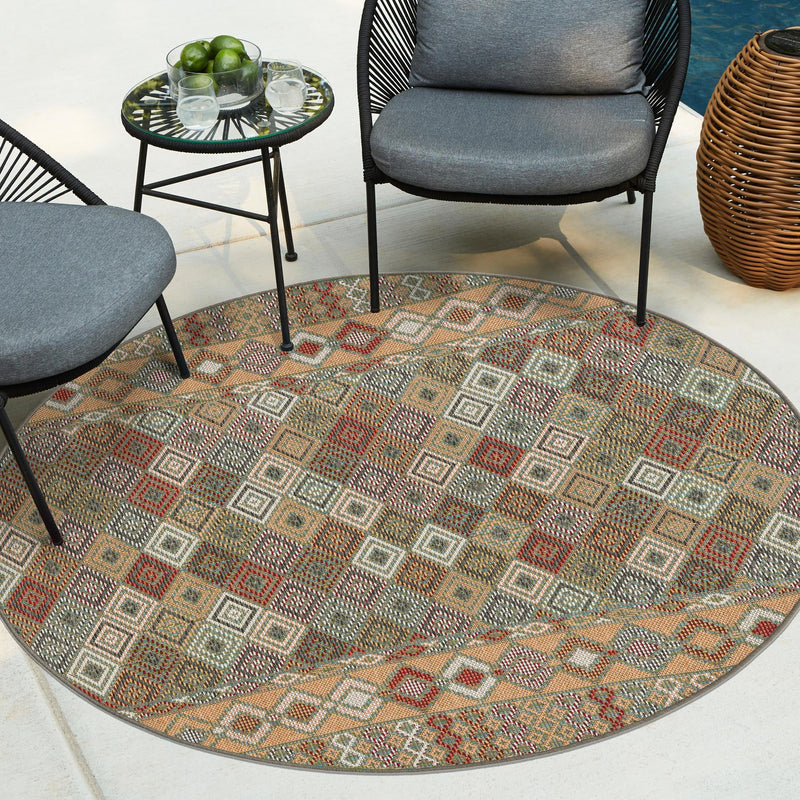 Coastal Terrace Collection Area Rug -  Pelican Round Multi  lifestyle 69