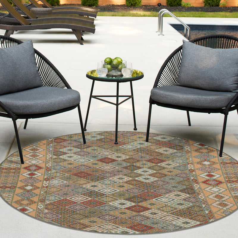 Coastal Terrace Collection Area Rug -  Pelican Round Multi  lifestyle 73