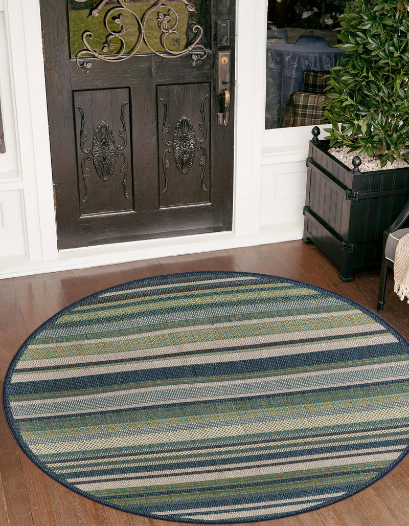 Coastal Terrace Collection Area Rug -  Nautical Round Blue  lifestyle 53