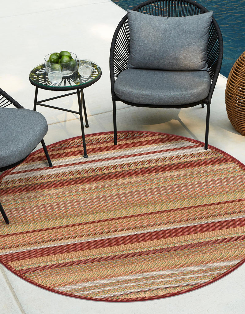 Coastal Terrace Collection Area Rug -  Nautical Round Burgundy  lifestyle 49