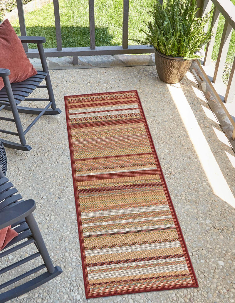 Coastal Terrace Collection Area Rug -  Nautical Runner Burgundy  lifestyle 50
