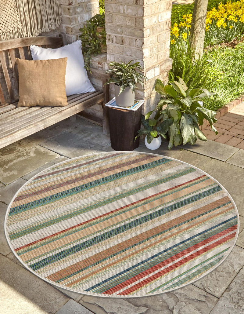 Coastal Terrace Collection Area Rug -  Nautical Round Multi  lifestyle 55