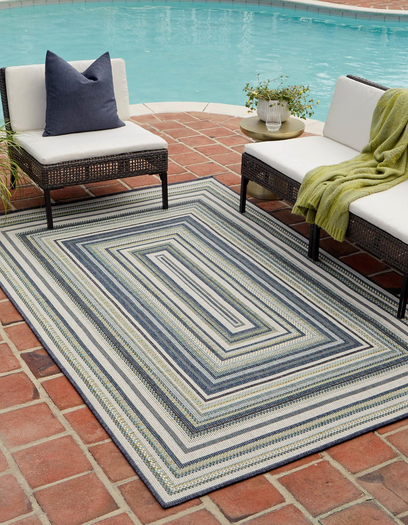 Coastal Terrace Collection Area Rug -  Seashell Rectangle Blue  lifestyle 4