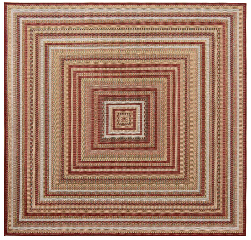 Coastal Terrace Collection Area Rug -  Seashell Square Burgundy  lifestyle 81