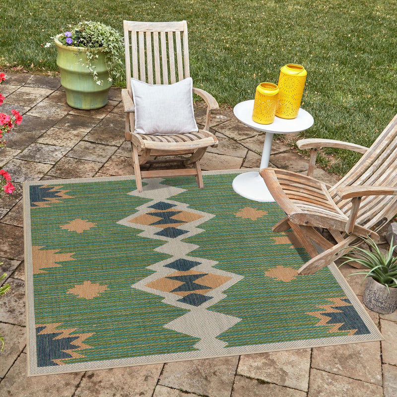 Coastal Terrace Collection Area Rug -  Oceanview Square Green  lifestyle 105