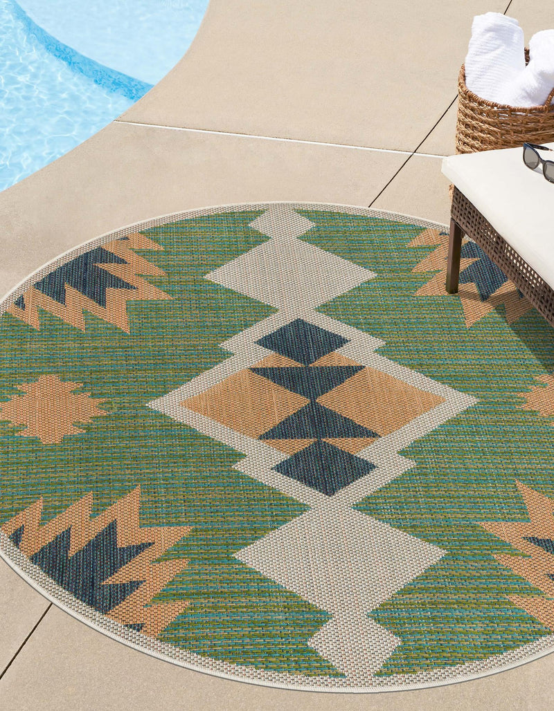 Coastal Terrace Collection Area Rug -  Oceanview Round Green  lifestyle 44