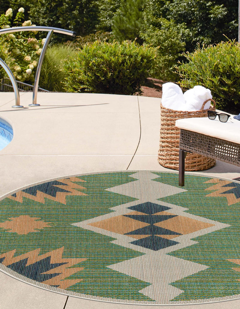 Coastal Terrace Collection Area Rug -  Oceanview Round Green  lifestyle 53