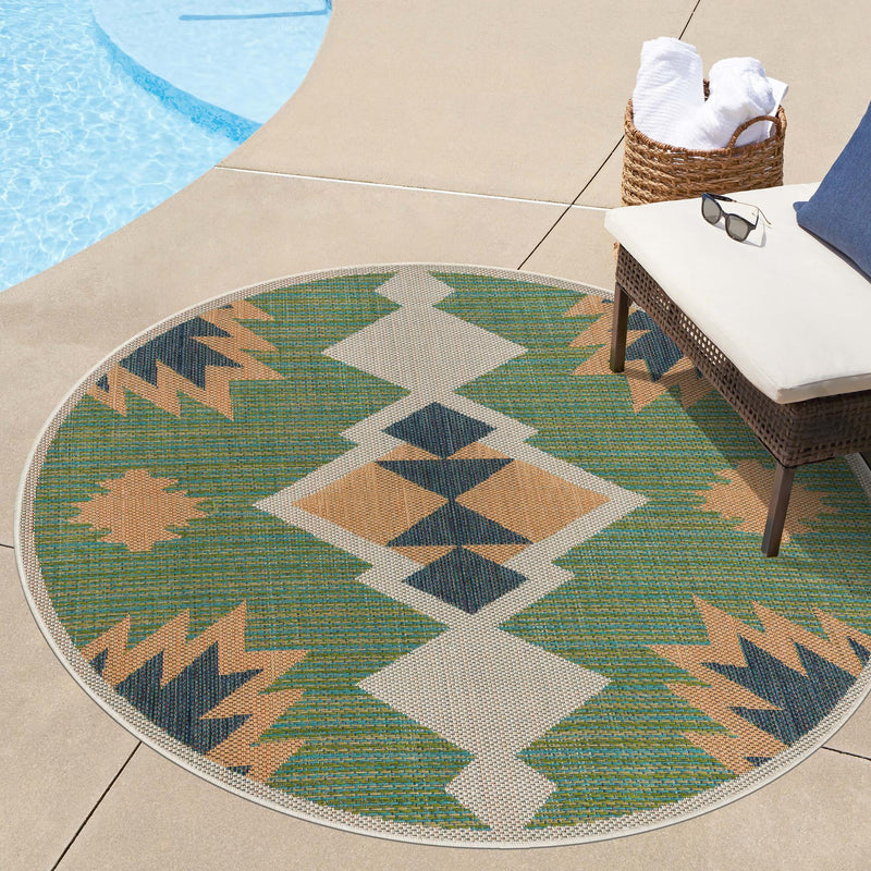 Coastal Terrace Collection Area Rug -  Oceanview Round Green  lifestyle 76
