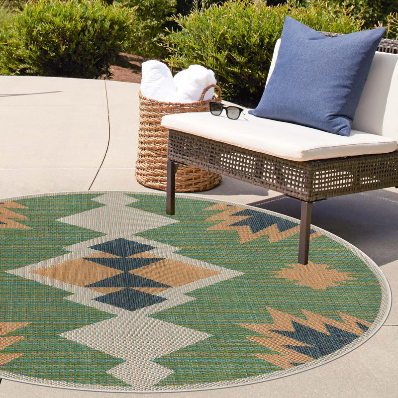 Coastal Terrace Collection Area Rug -  Oceanview Round Green  lifestyle 85