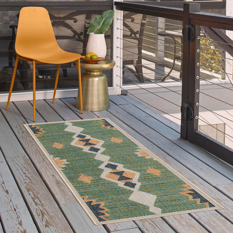 Coastal Terrace Collection Area Rug -  Oceanview Runner Green  lifestyle 112