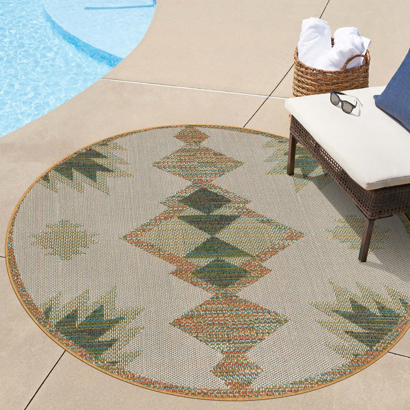 Coastal Terrace Collection Area Rug -  Oceanview Round Ivory  lifestyle 108