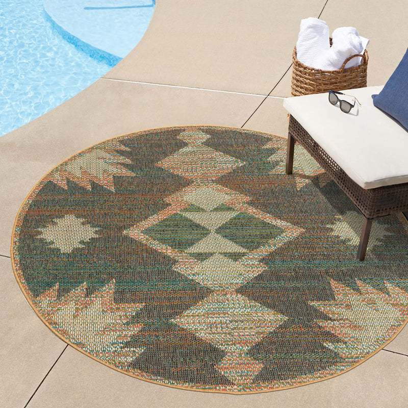 Coastal Terrace Collection Area Rug -  Oceanview Round Multi  lifestyle 110