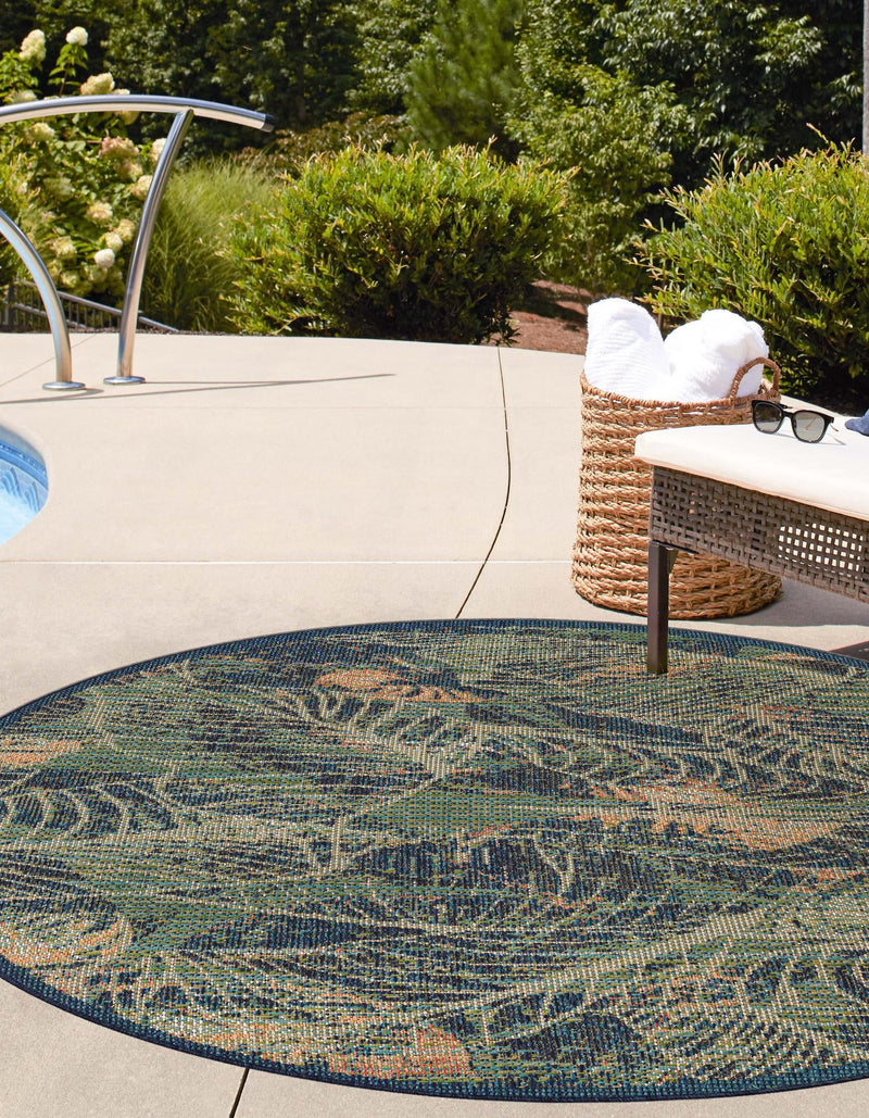 Coastal Terrace Collection Area Rug -  Driftwood Round Blue  lifestyle 35