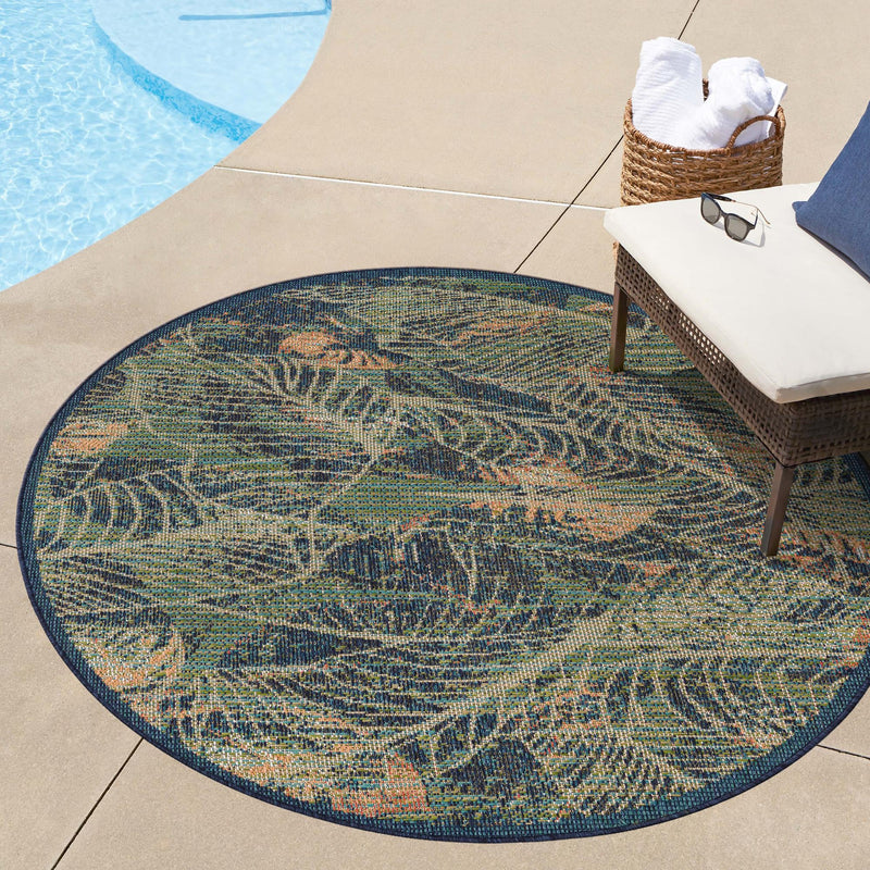 Coastal Terrace Collection Area Rug -  Driftwood Round Blue  lifestyle 79