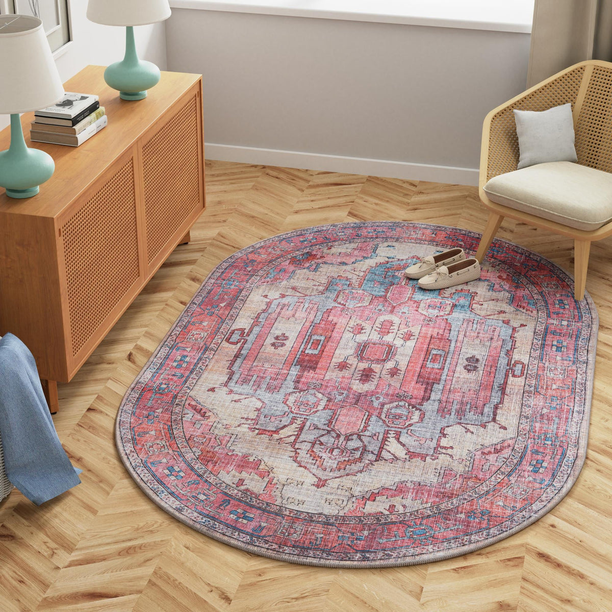 Zahara Oasis Collection Area Rug - Sahara Oval Beige  lifestyle 190