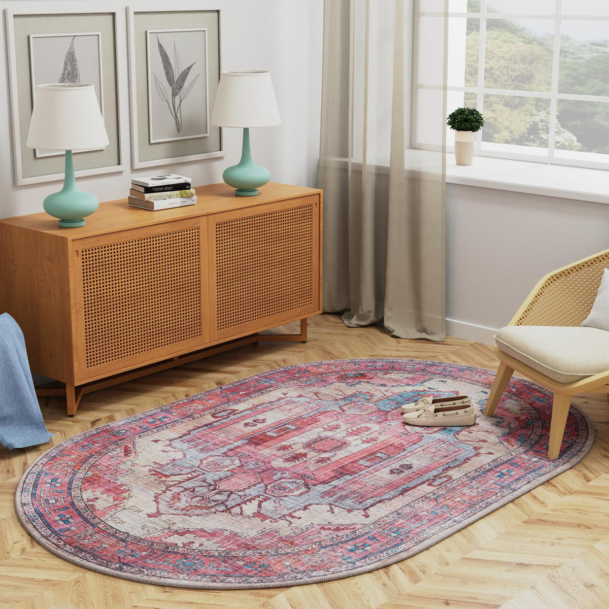 Zahara Oasis Collection Area Rug - Sahara Oval Beige  lifestyle 197