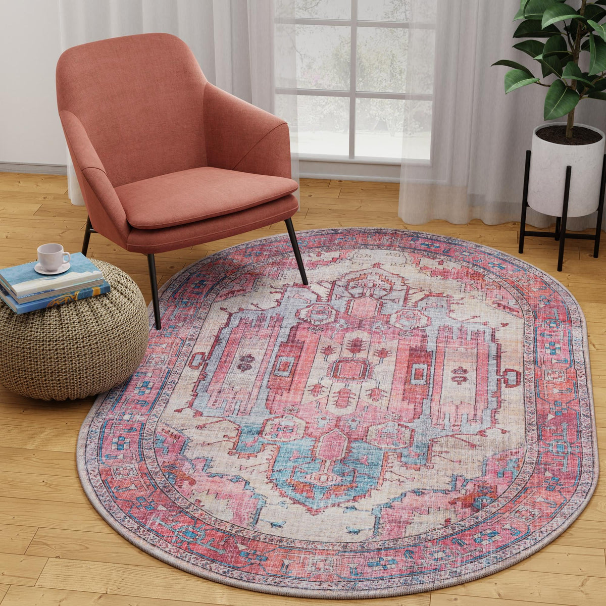 Zahara Oasis Collection Area Rug - Sahara Oval Beige  lifestyle 204
