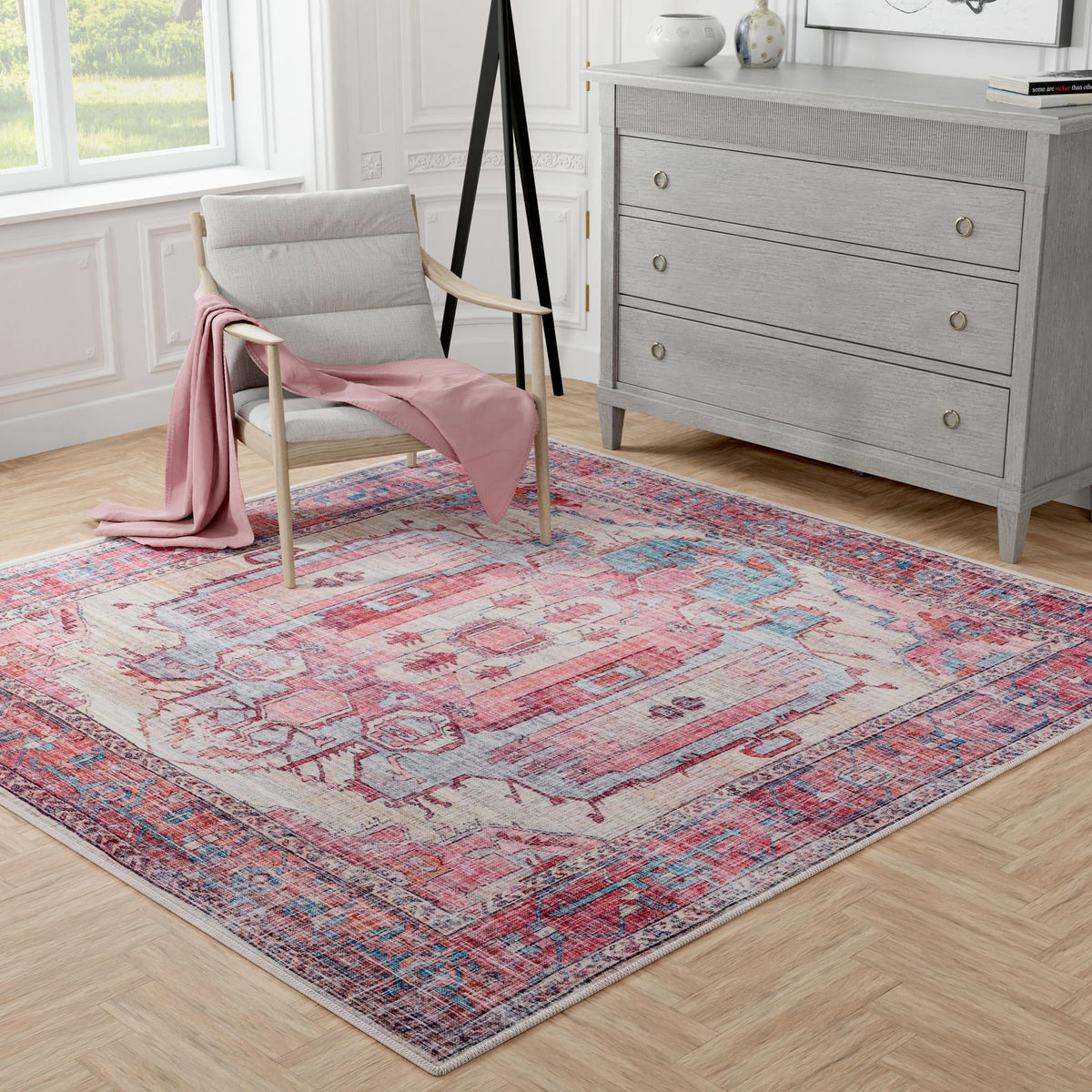 Zahara Oasis Collection Area Rug - Sahara Square Beige  lifestyle 198