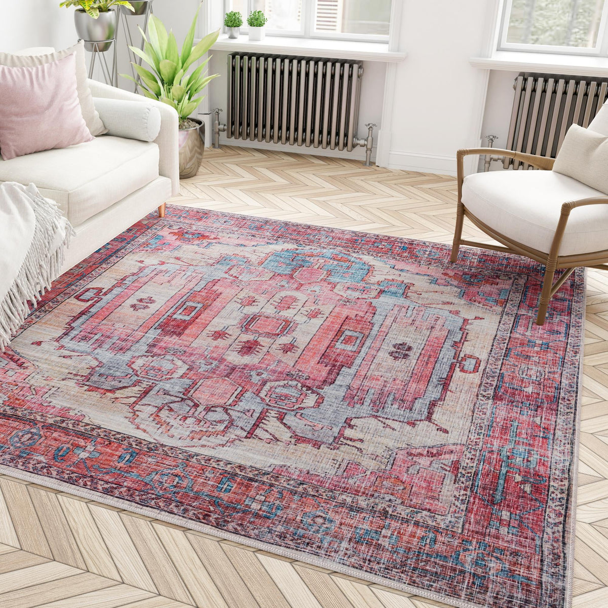 Zahara Oasis Collection Area Rug - Sahara Square Beige  lifestyle 207