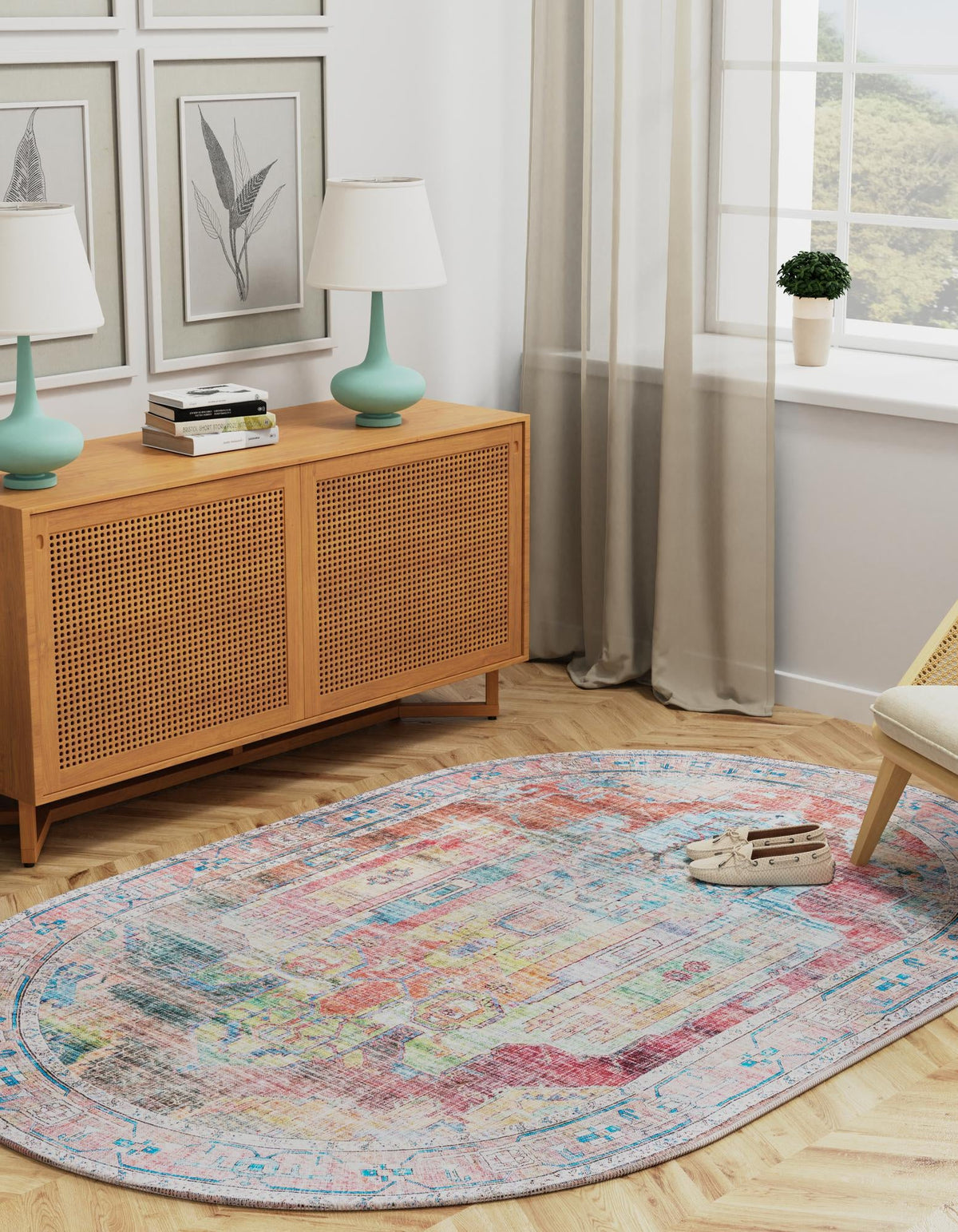 Zahara Oasis Collection Area Rug - Sahara Oval Multi  lifestyle 87