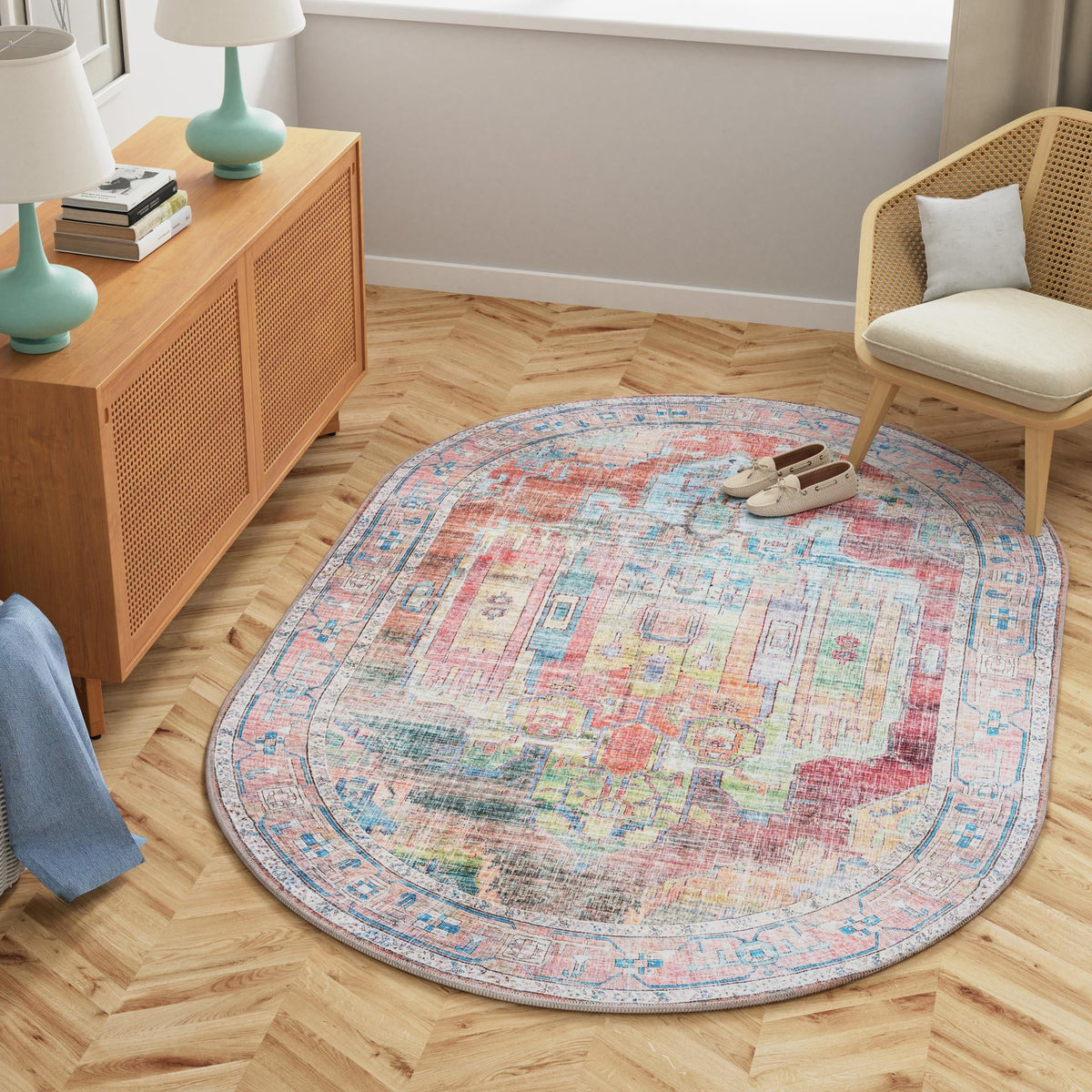 Zahara Oasis Collection Area Rug - Sahara Oval Multi  lifestyle 195