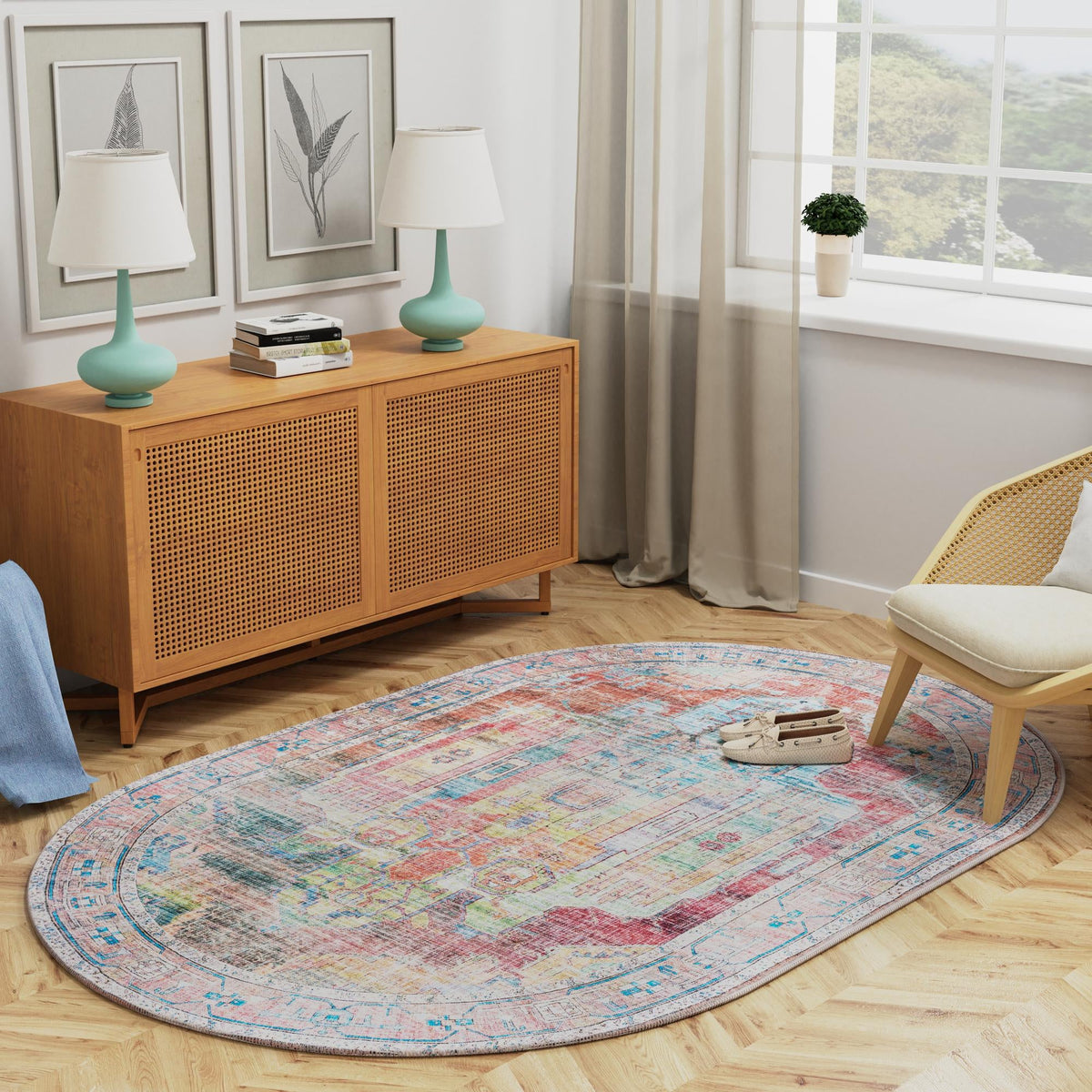 Zahara Oasis Collection Area Rug - Sahara Oval Multi  lifestyle 202
