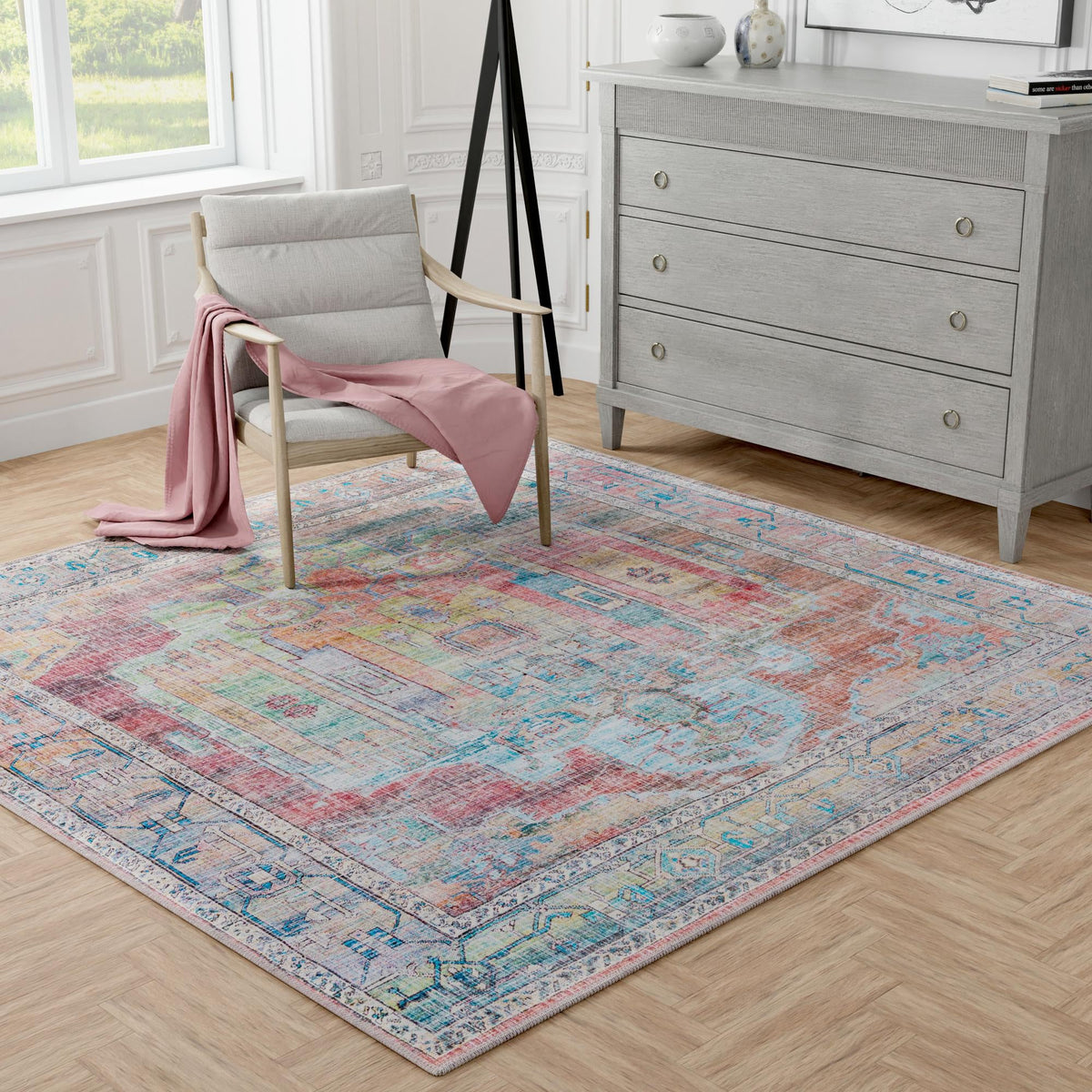 Zahara Oasis Collection Area Rug - Sahara Square Multi  lifestyle 203