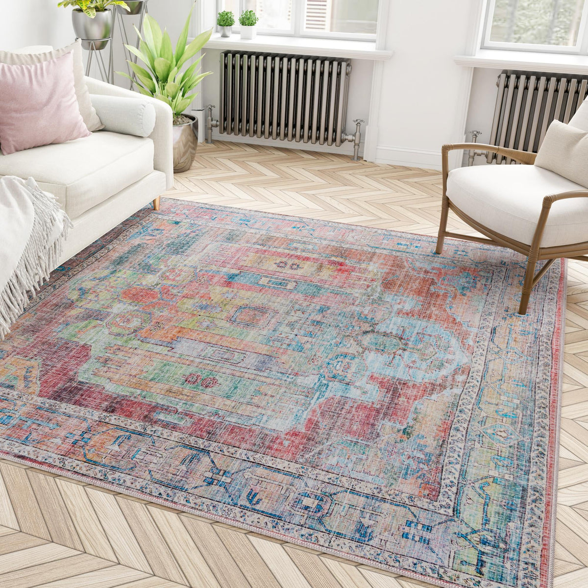 Zahara Oasis Collection Area Rug - Sahara Square Multi  lifestyle 211