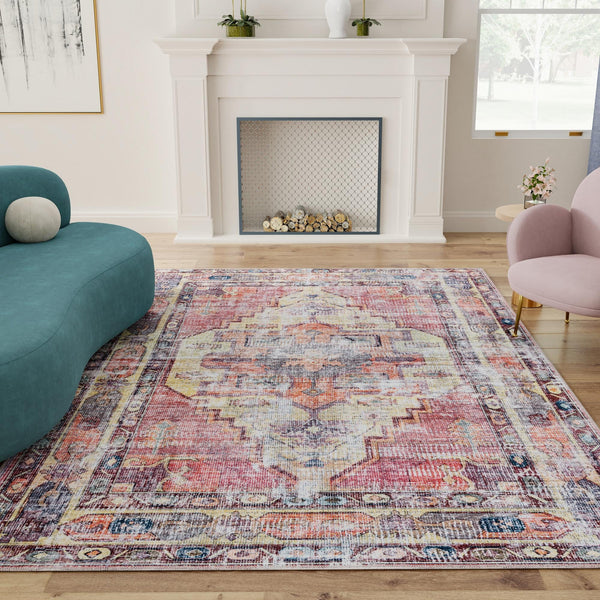 Zahara Oasis Collection Area Rug -  Rabat Rectangle Yellow Pink  lifestyle 27