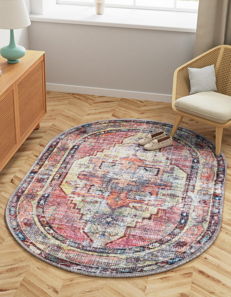 Zahara Oasis Collection Area Rug -  Rabat Oval Yellow Pink  lifestyle 38