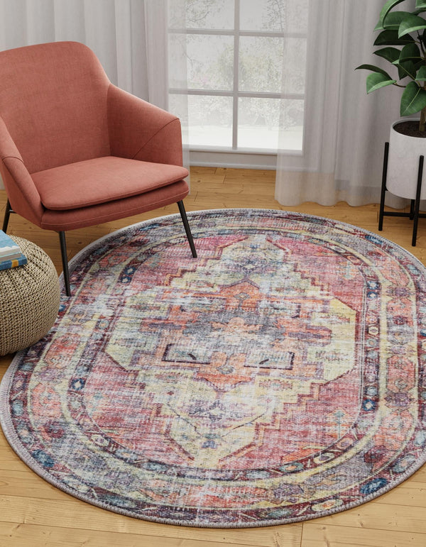 Zahara Oasis Collection Area Rug -  Rabat Oval Yellow Pink  lifestyle 48